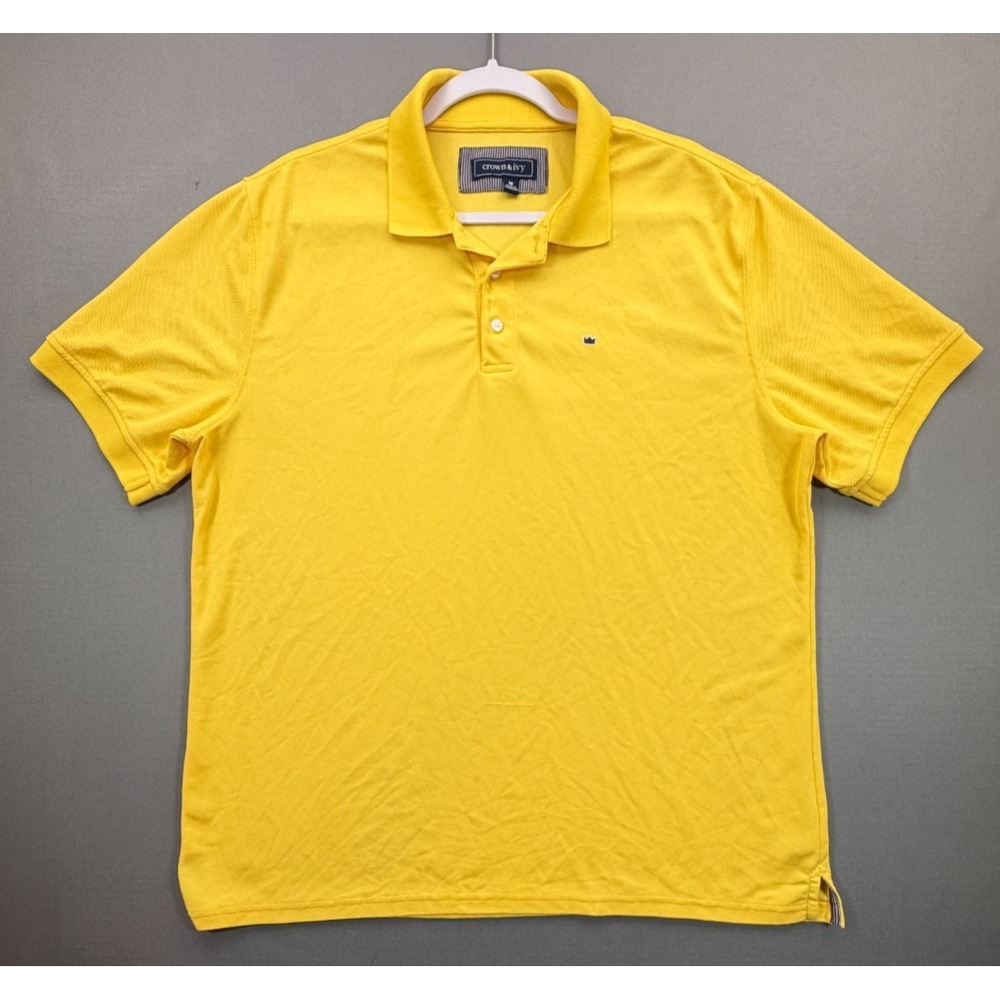 Crown & Ivy Polo Shirt Yellow Short Sleeve Golf Performance | Men's Medium